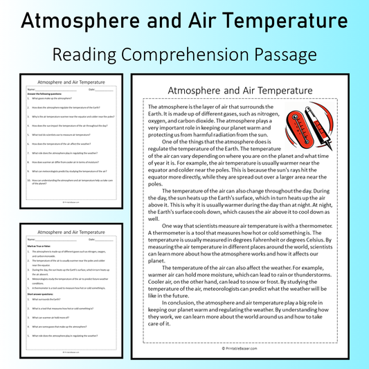 Atmosphere and Air Temperature | Reading Comprehension Passage Printable Worksheet