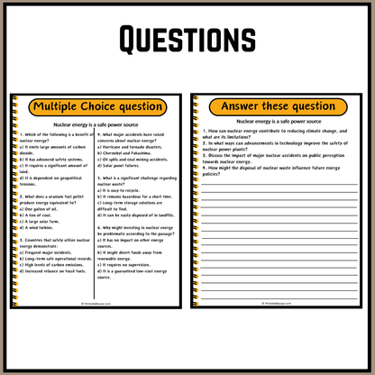 Nuclear energy is a safe power source | Debate Case Study Worksheet