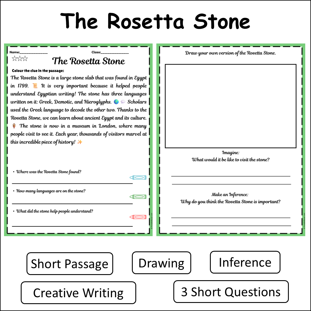 The Rosetta Stone | Short Reading Comprehension Creative Worksheet