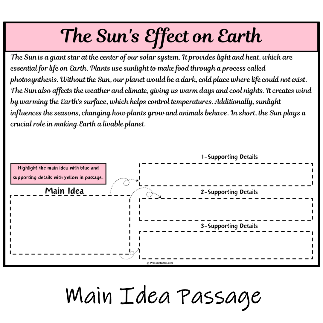 The Sun's Effect on Earth | Main Idea and Supporting Details Reading Passage and Questions