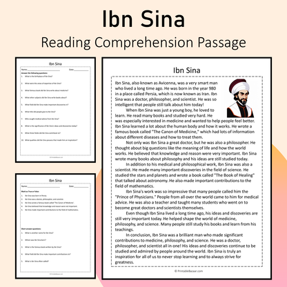 Ibn Sina | Reading Comprehension Passage Printable Activity