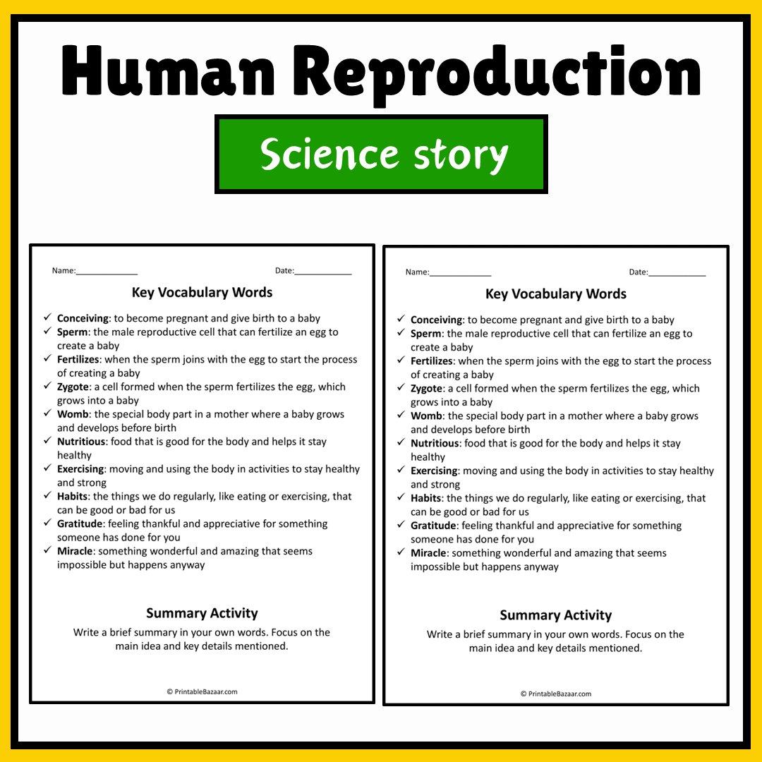 Human Reproduction | Science Story Reading Comprehension Activity