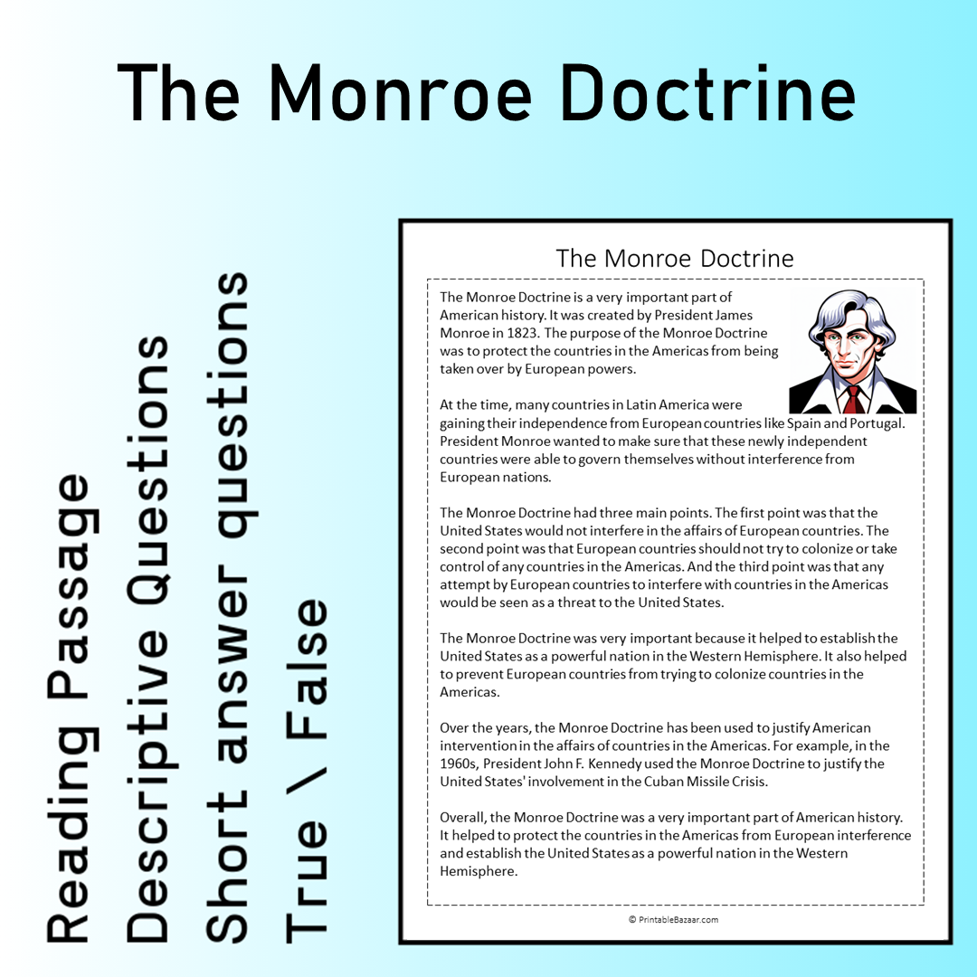 The Monroe Doctrine | Reading Comprehension Passage Printable Worksheet