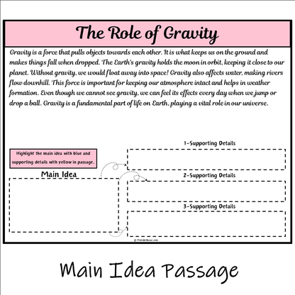 The Role of Gravity | Main Idea and Supporting Details Reading Passage and Questions