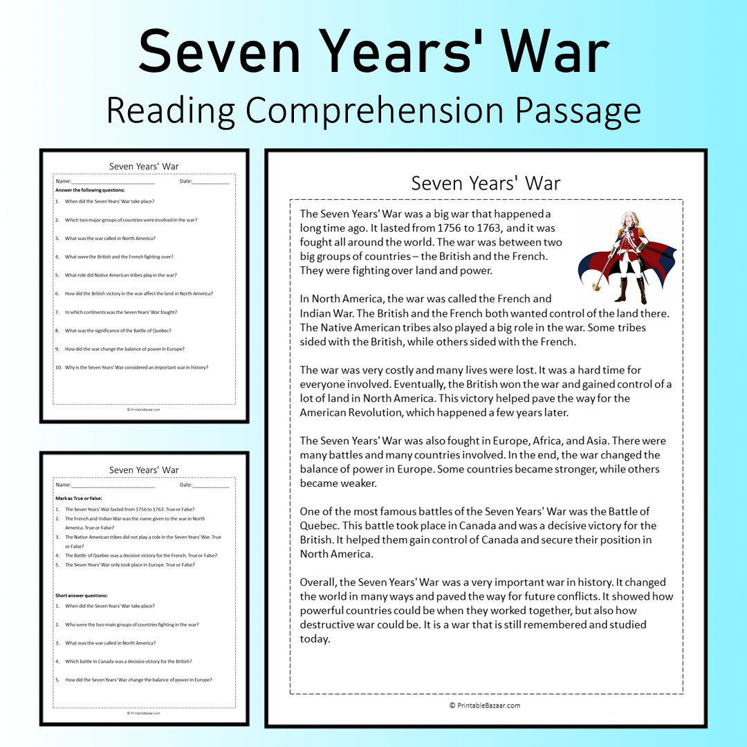 Seven Years' War | Reading Comprehension Passage Printable Worksheet