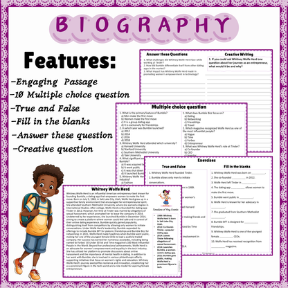 Whitney Wolfe Herd | Biography Reading Comprehension and Questions Worksheet