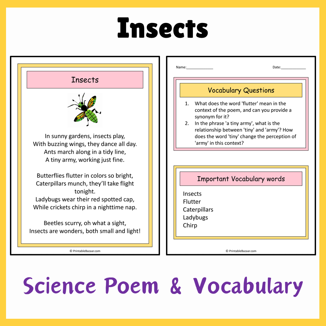 Insects | Science Poem Reading Comprehension Activity