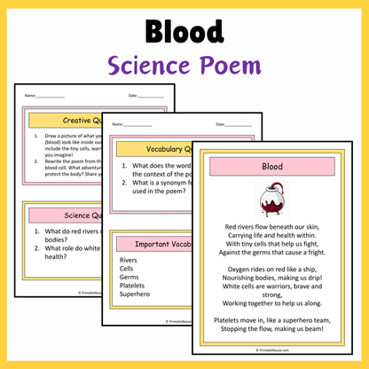 Blood | Science Poem Reading Comprehension Activity