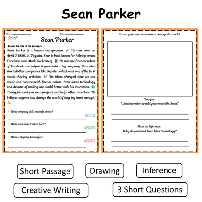 Sean Parker | Short Reading Comprehension Creative Worksheet