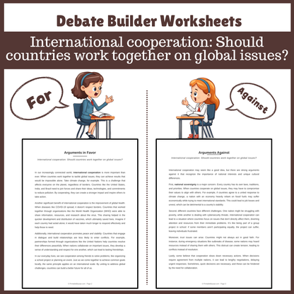 International cooperation: Should countries work together on global issues? | Favour and Against Worksheet Printable Activity