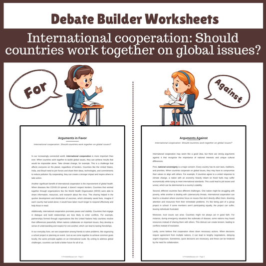 International cooperation: Should countries work together on global issues? | Favour and Against Worksheet Printable Activity