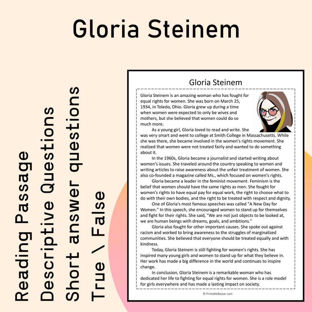 Gloria Steinem | Reading Comprehension Passage Printable Activity