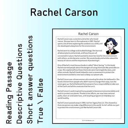 Rachel Carson | Reading Comprehension Passage Printable Worksheet