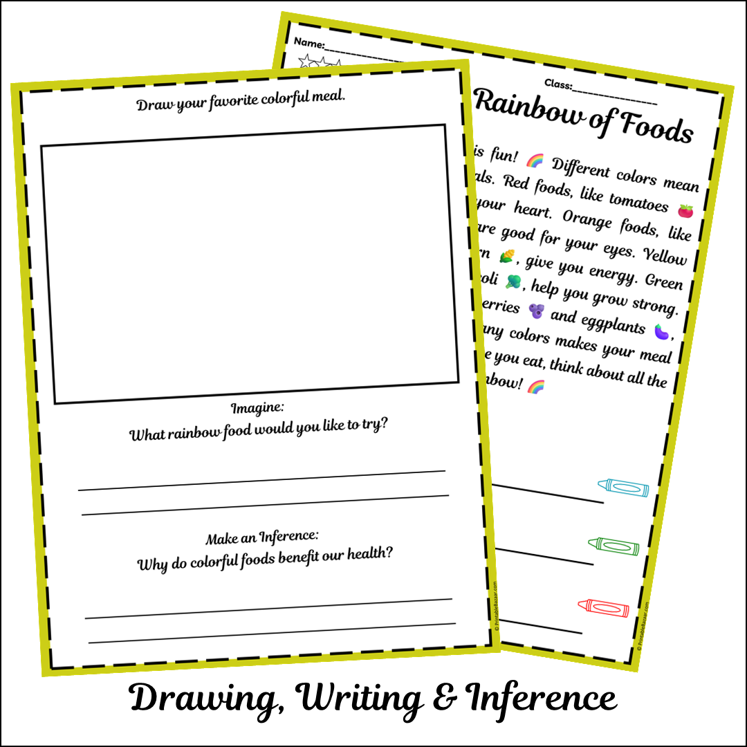 Eating a Rainbow of Foods | Short Reading Comprehension Creative Worksheet