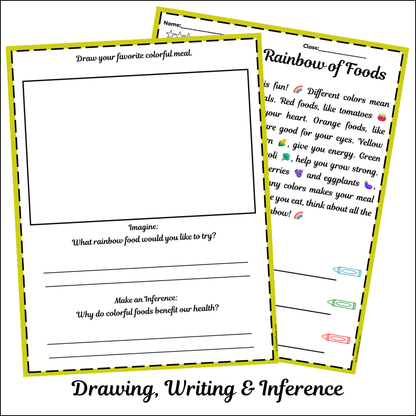 Eating a Rainbow of Foods | Short Reading Comprehension Creative Worksheet