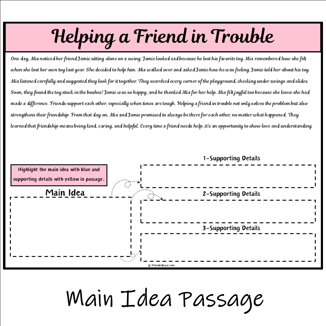 Helping a Friend in Trouble | Main Idea and Supporting Details Reading Passage and Questions