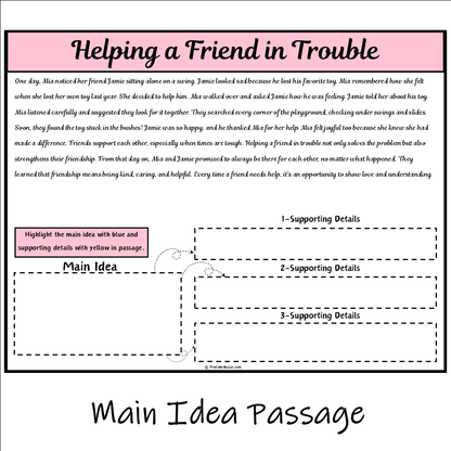 Helping a Friend in Trouble | Main Idea and Supporting Details Reading Passage and Questions