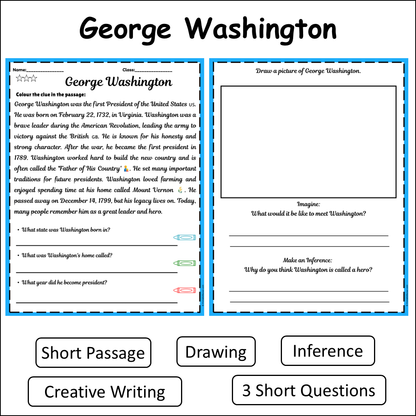 George Washington | Short Reading Comprehension Creative Worksheet