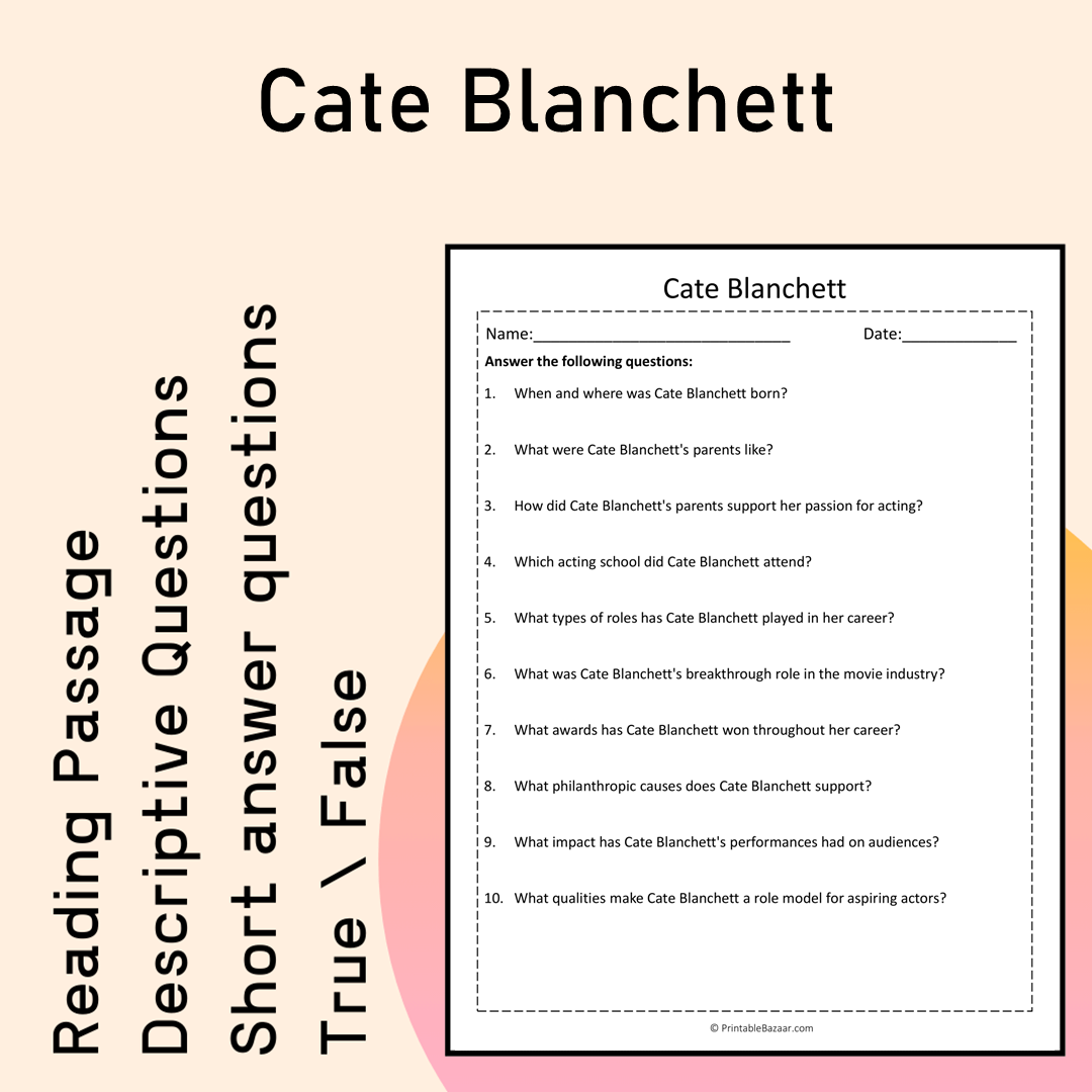 Cate Blanchett | Reading Comprehension Passage Printable Activity