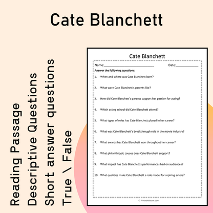 Cate Blanchett | Reading Comprehension Passage Printable Activity