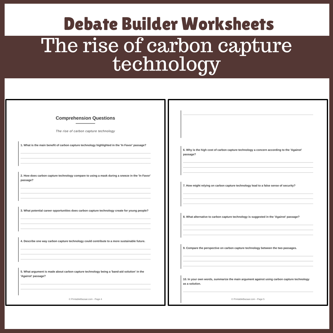 The rise of carbon capture technology | Favour and Against Worksheet Printable Activity