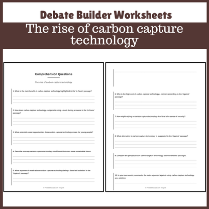 The rise of carbon capture technology | Favour and Against Worksheet Printable Activity