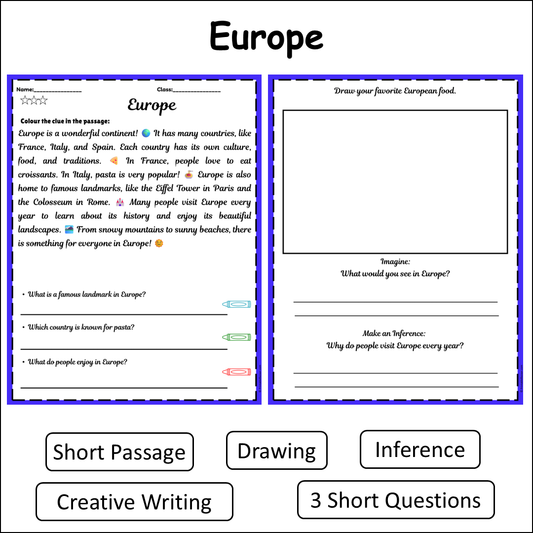 Europe | Short Reading Comprehension Creative Worksheet
