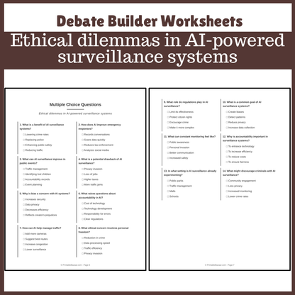 Ethical dilemmas in AI-powered surveillance systems | Favour and Against Worksheet Printable Activity
