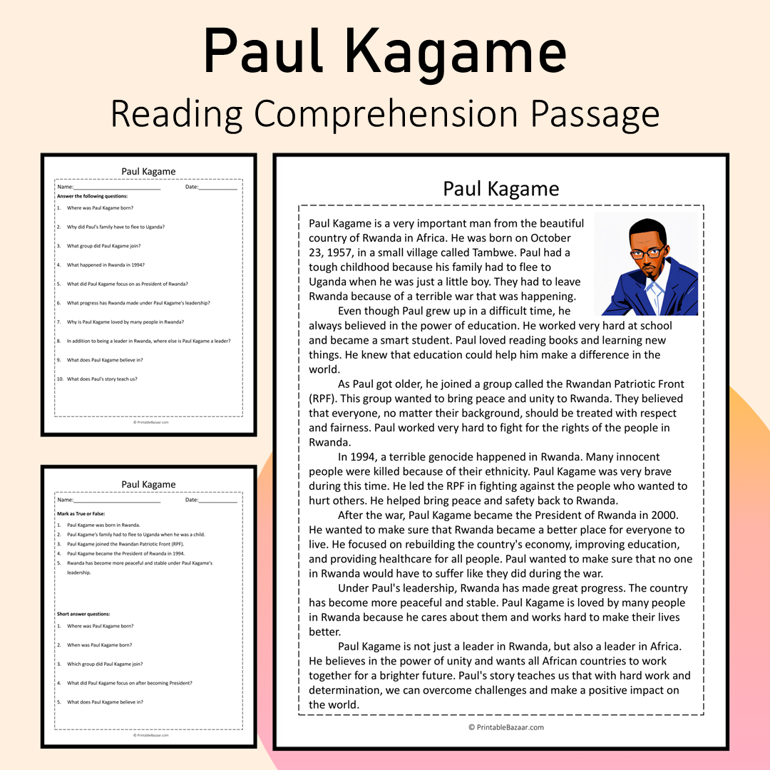 Paul Kagame | Reading Comprehension Passage Printable Activity