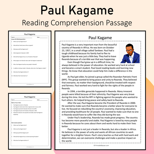 Paul Kagame | Reading Comprehension Passage Printable Activity