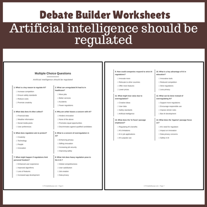 Artificial intelligence should be regulated | Favour and Against Worksheet Printable Activity