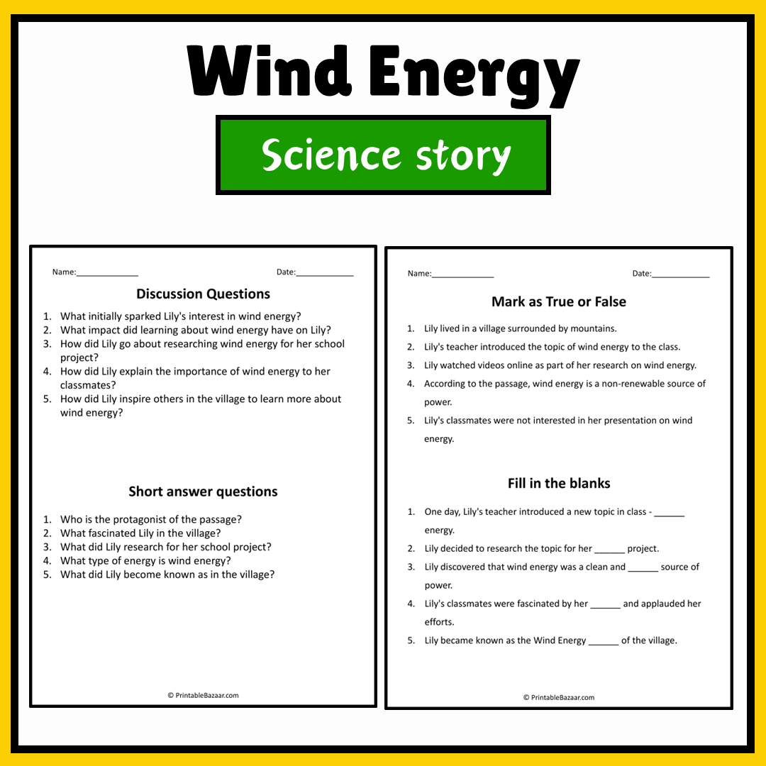 Wind Energy | Science Story Reading Comprehension Activity