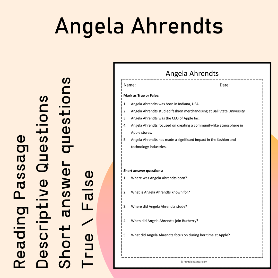 Angela Ahrendts | Reading Comprehension Passage Printable Activity