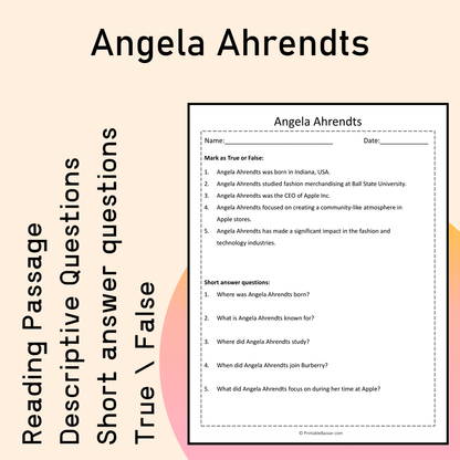 Angela Ahrendts | Reading Comprehension Passage Printable Activity
