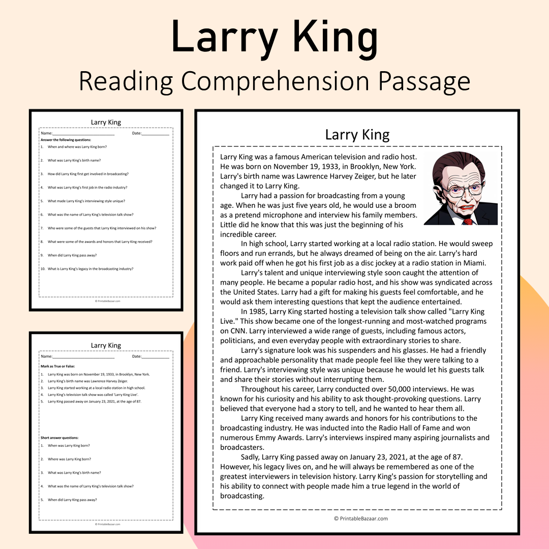 Larry King | Reading Comprehension Passage Printable Activity