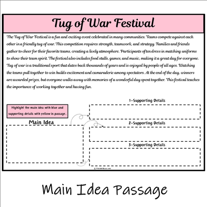 Tug of War Festival | Main Idea and Supporting Details Reading Passage and Questions