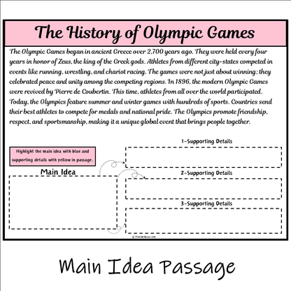 The History of Olympic Games | Main Idea and Supporting Details Reading Passage and Questions