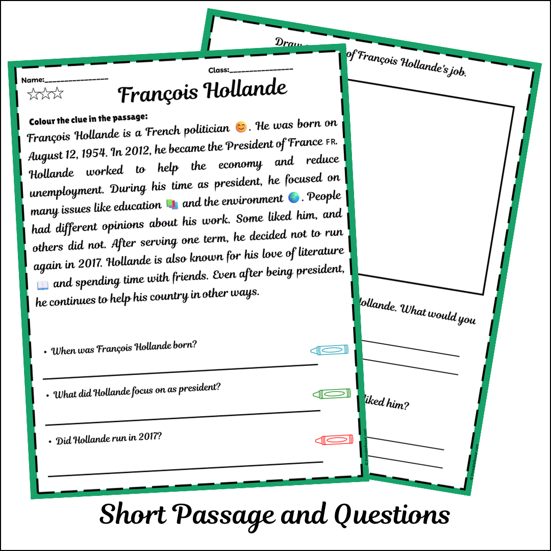 François Hollande | Short Reading Comprehension Creative Worksheet