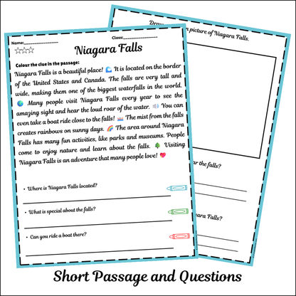 Niagara Falls | Short Reading Comprehension Creative Worksheet
