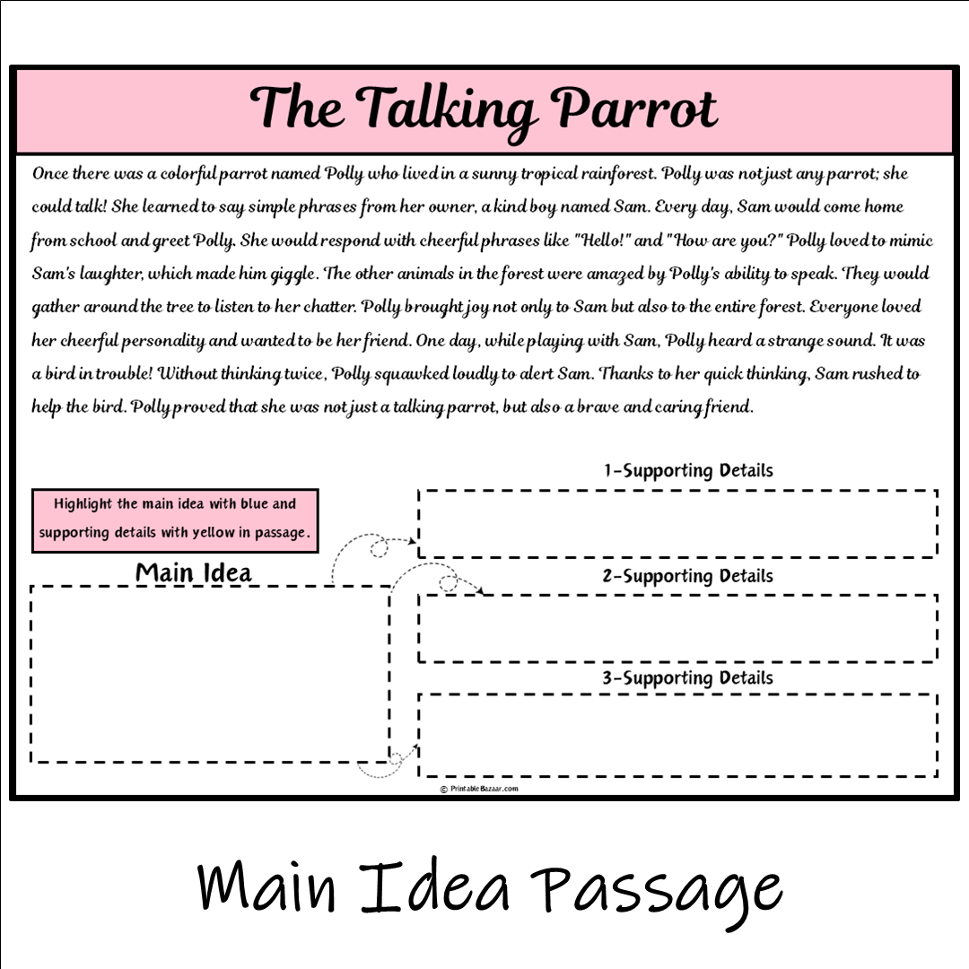 The Talking Parrot | Main Idea and Supporting Details Reading Passage and Questions