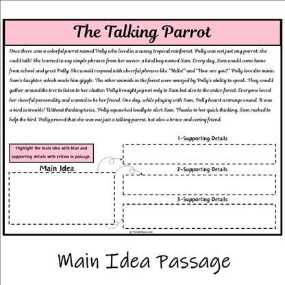 The Talking Parrot | Main Idea and Supporting Details Reading Passage and Questions