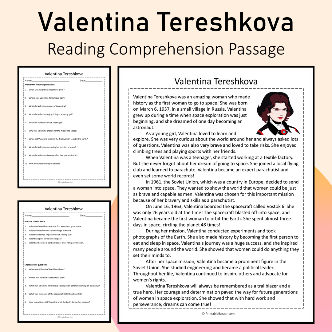 Valentina Tereshkova | Reading Comprehension Passage Printable Activity