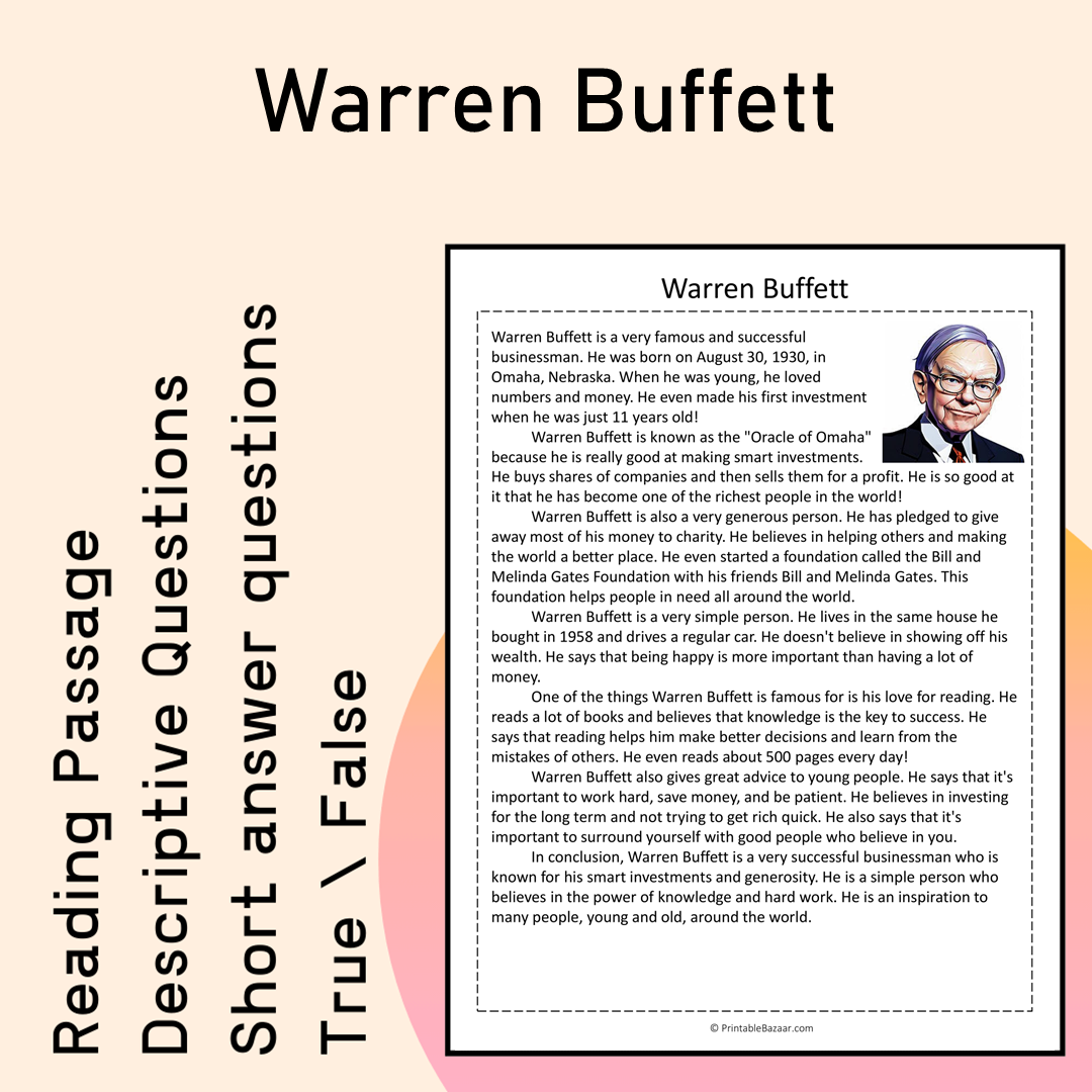 Warren Buffett | Reading Comprehension Passage Printable Activity