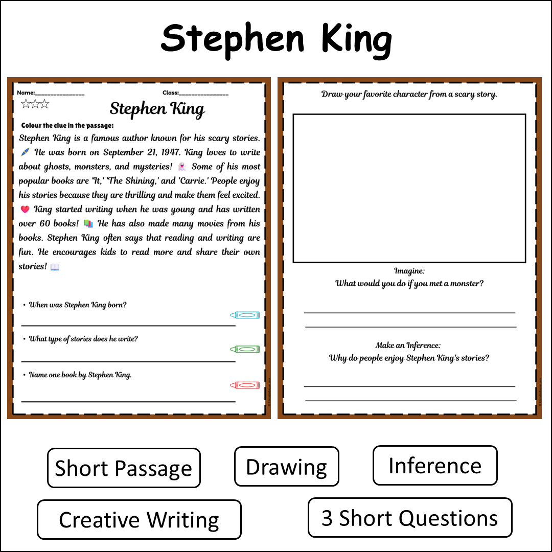 Stephen King | Short Reading Comprehension Creative Worksheet