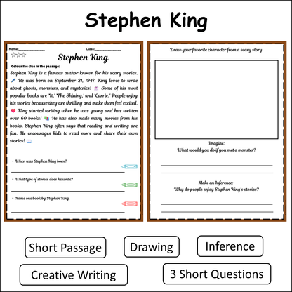 Stephen King | Short Reading Comprehension Creative Worksheet