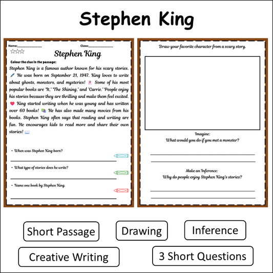 Stephen King | Short Reading Comprehension Creative Worksheet