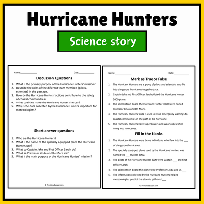 Hurricane Hunters | Science Story Reading Comprehension Activity