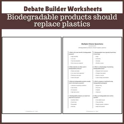 Biodegradable products should replace plastics | Favour and Against Worksheet Printable Activity