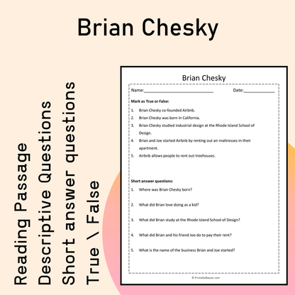 Brian Chesky | Reading Comprehension Passage Printable Activity