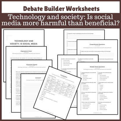 Technology and society: Is social media more harmful than beneficial? | Favour and Against Worksheet Printable Activity